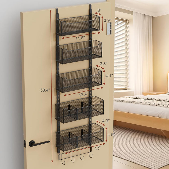 Über-der-Tür-Organizer, 5-stufig, 4 verstellbare Körbe und 8 Haken, freistehender Hänge-Organizer fü