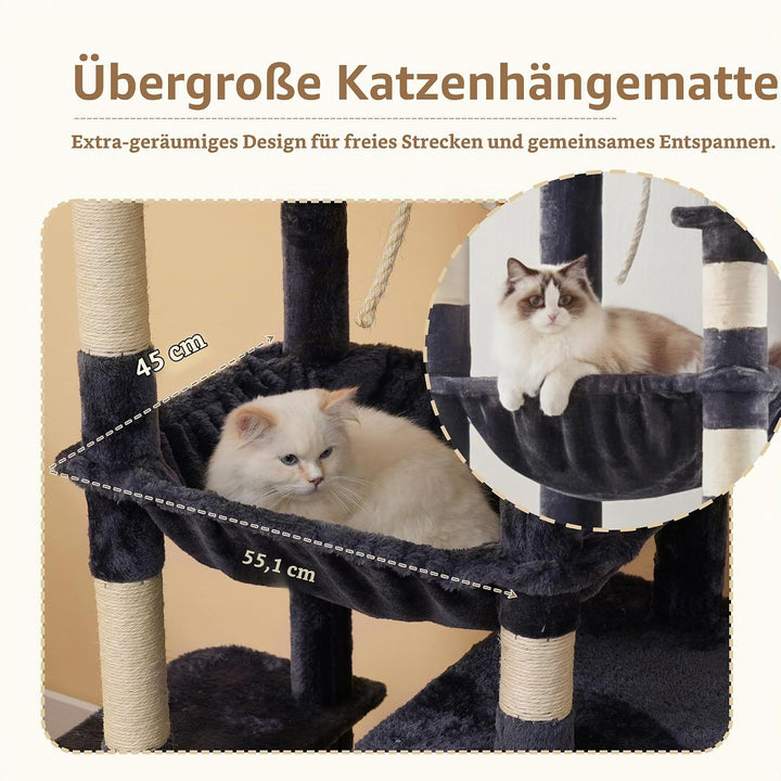 Heybly Kratzbaum Mittelgross, 163 cm Hoher Stabiler Katzenbaum Mit Verbreiterter Basis, Grossen Lieg