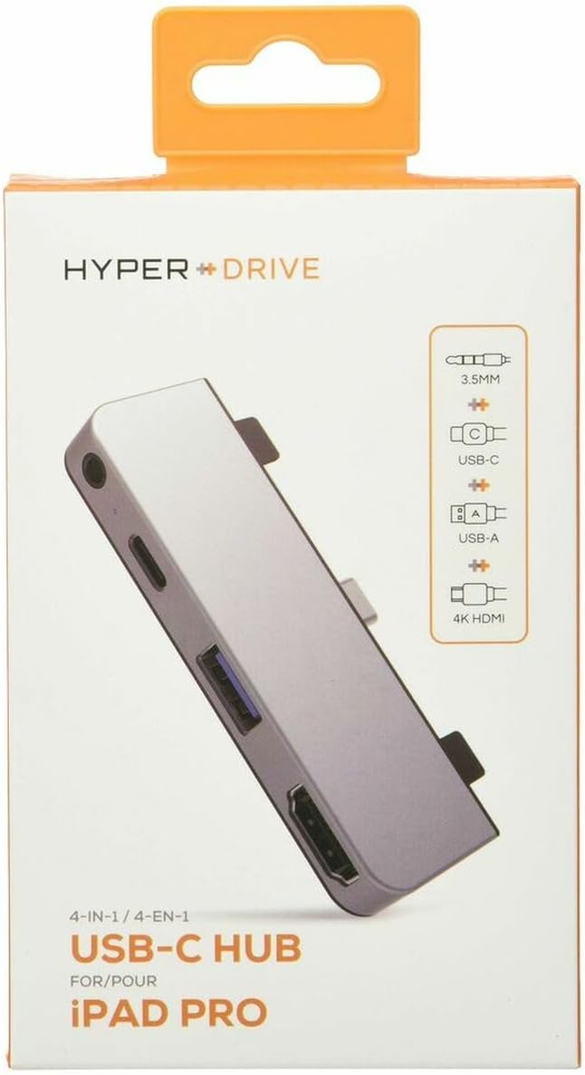 Hyper - HyperDrive 4-in-1 USB C Hub Für iPad Pro - 3.5mm Audio, USB-C Power, USB-A 3.0, 4K30Hz HDMI