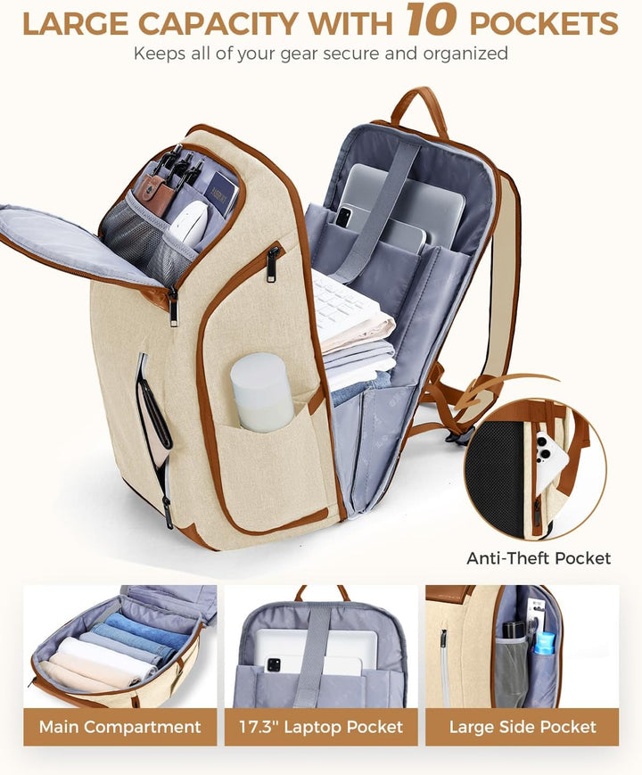 Ponhog Rucksack Damen, Gross Laptop Rucksack 17 Zoll, Reiserucksack mit Anti Diebstahl Computerfach,