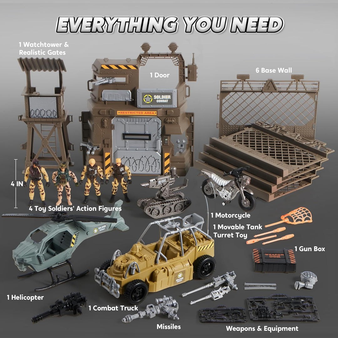 JOYIN Militärstützpunkt Spielzeug Set einschliesslich Militärstützpunkt, Militärfahrzeuge,Actionfigu
