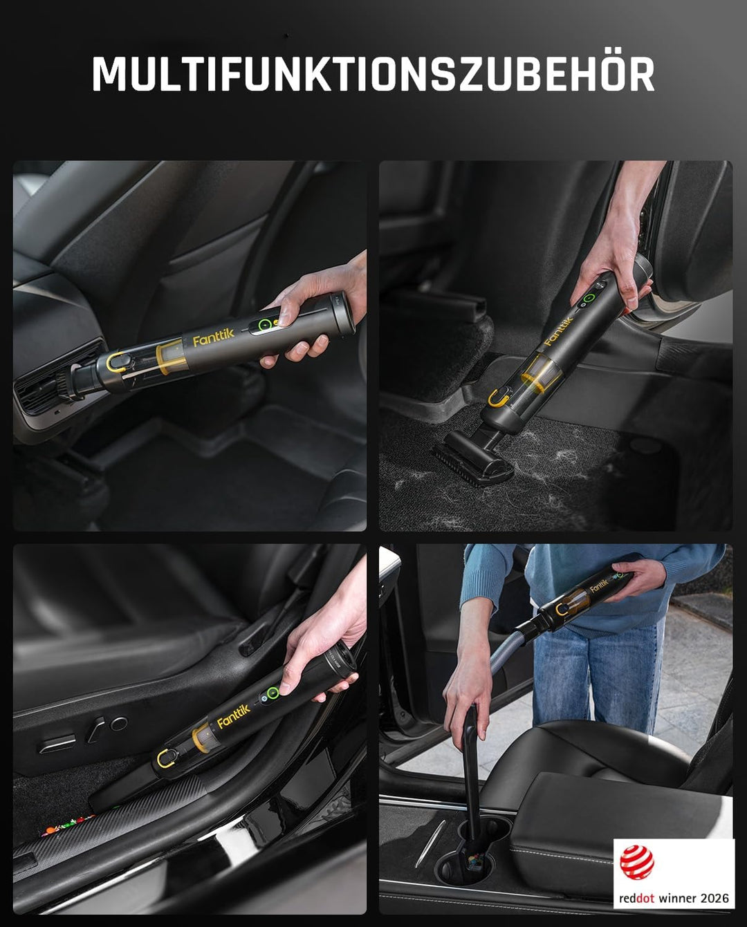 Fanttik Slim V10 Apex Kabelloser 4-in-1 Auto & Mini-Handstaubsauger mit 19000 Pa Saugkraft, Smarter