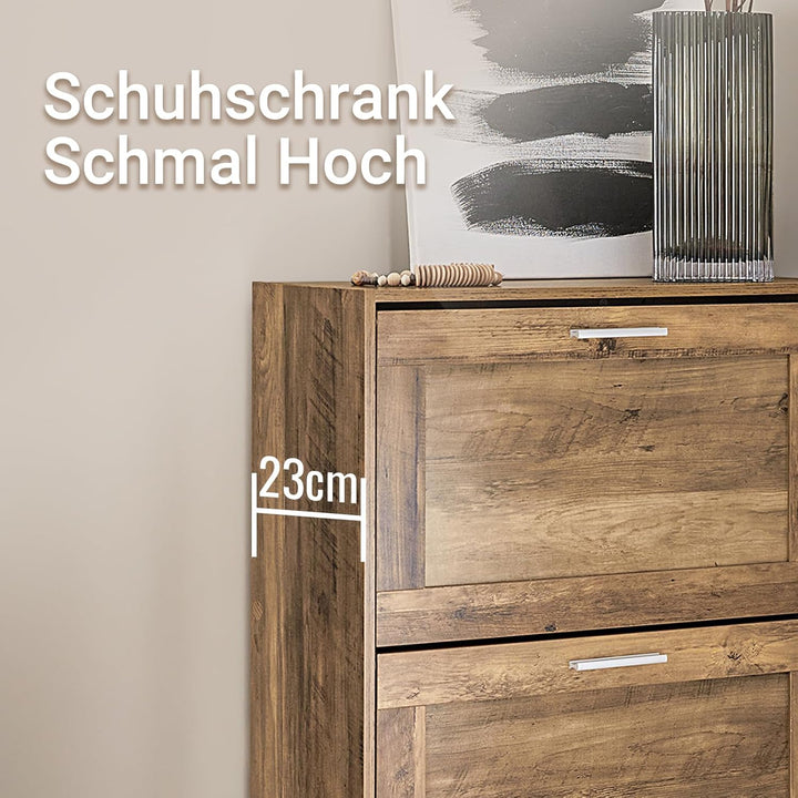 SoBuy Schuhschrank schmal Schuhkipper mit 2 Klappen – Platzsparendes Schuhregal geschlossen mit höhe