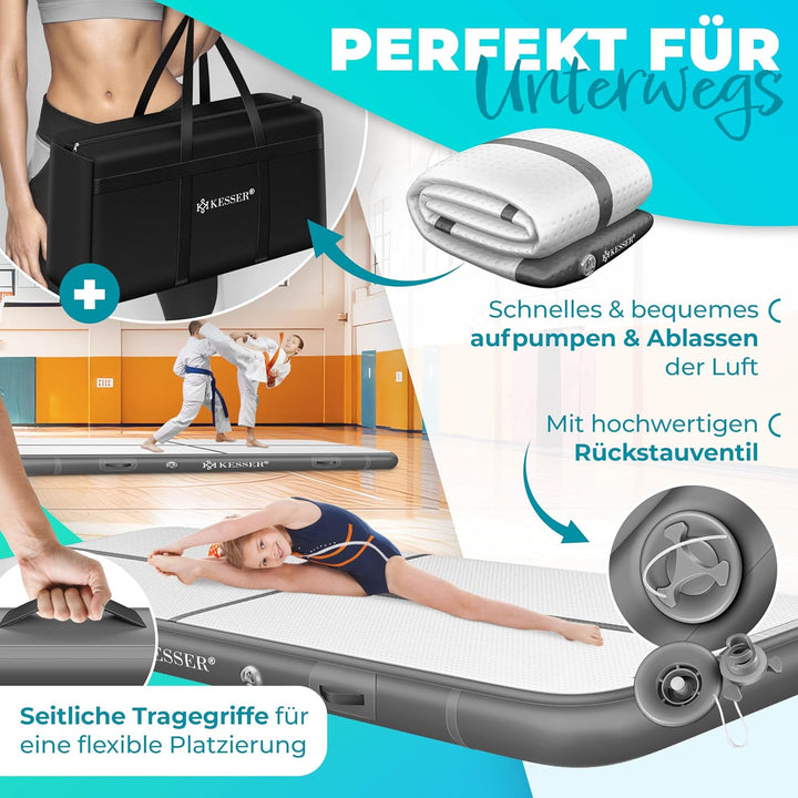 KESSER® Turnmatte Aufblasbar Airtrack Fitness-Matte Gymnastikmatte | inkl. Tragetasche &amp; elektr. Luf