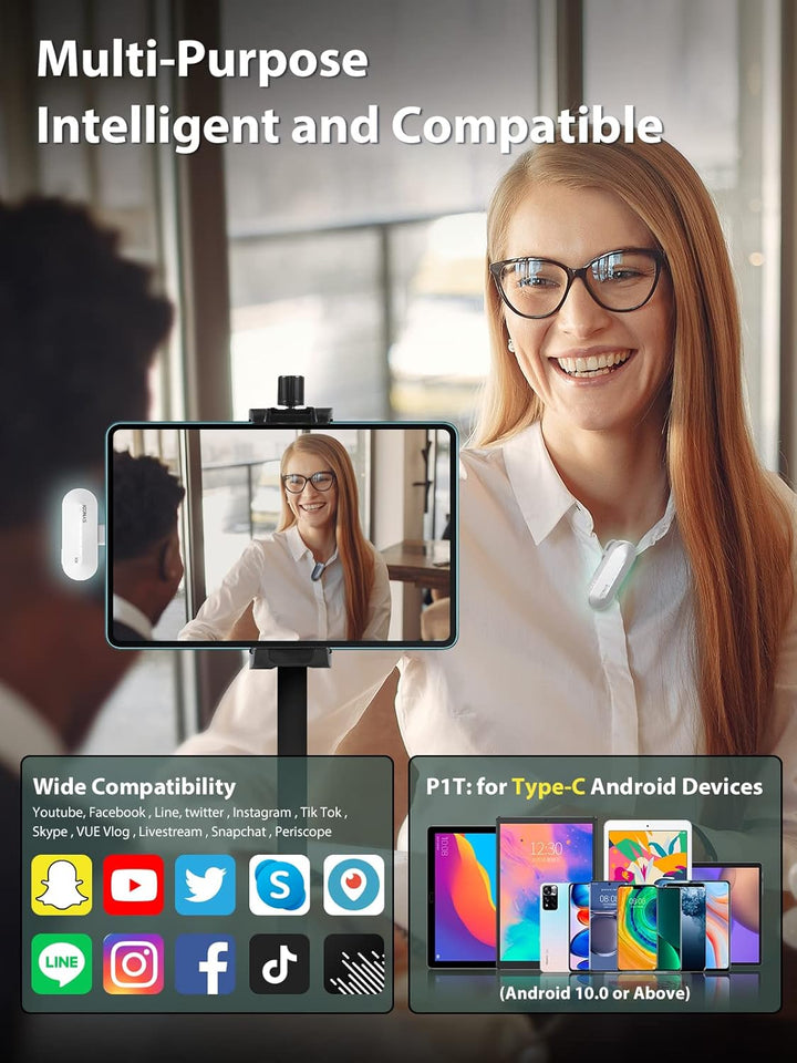 SYNCO Lavalier Mikrofon Kabellos 【Type-C】, P1T Smartphone Mikro Wireless mit Ladebox, Kompatibel mit