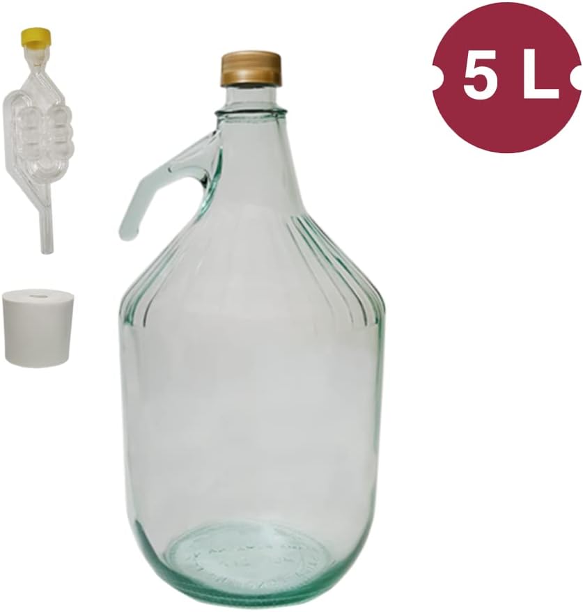 Demijohn 5 l (5000 ml) mit Schraubverschluss – Airlock, Bung Gärflasche Cider Carboy 1 Gallone, Wein