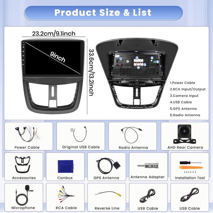 Hikity 8 core 4+64GB Android 15 Autoradio für Peugeot 207 2006-2010 Radio Wireless CarPlay Android A