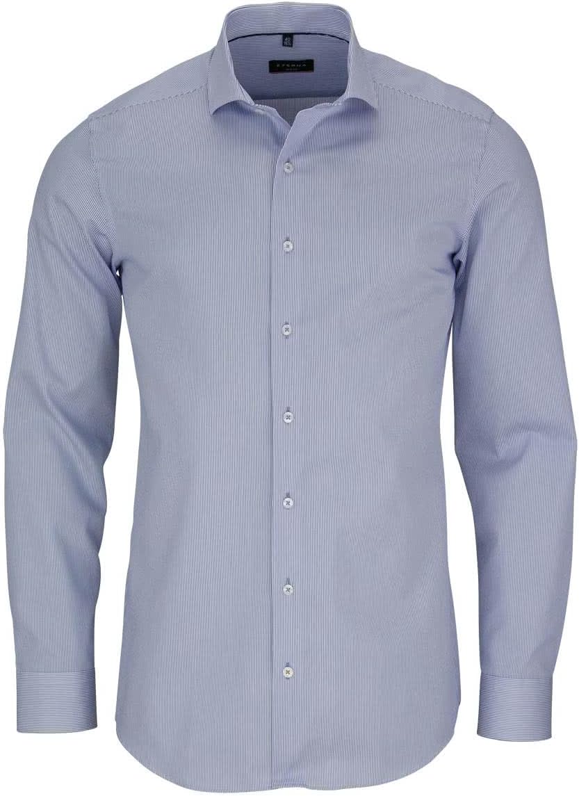 ETERNA Langarm Hemd SLIM FIT Cotelé gestreift, hellblau/weiss, W44 Langarm