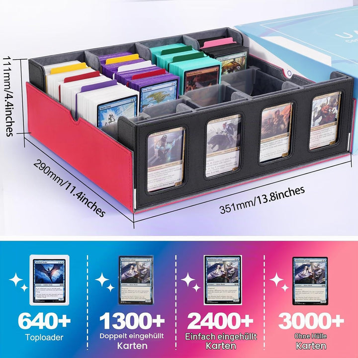 Sammelkarten Aufbewahrungsbox mit Commander Display; 2400+ Deck Box für MTG mit abnehmbarem Deckel;