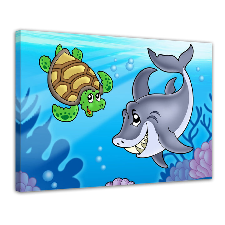 Bilderdepot24 Bild auf Leinwand | Kinderbild Unterwasser Tiere in 80x60 cm als Wandbild | Wand-deko