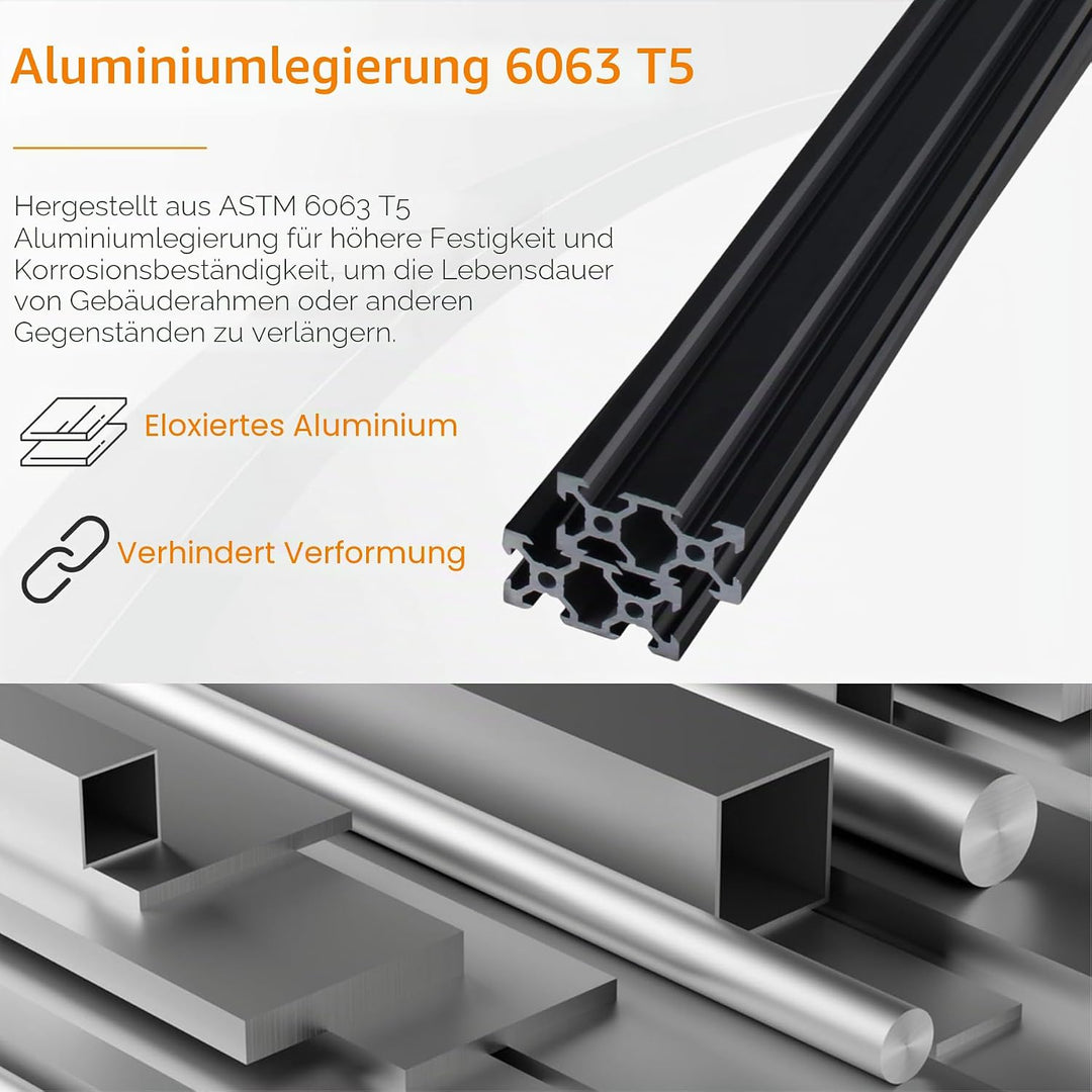 CNCYEAH 2 Stück V Typ Systemprofile 2040 1000mm Aluminiumprofil Extrusions Eloxierte Linearschiene+2