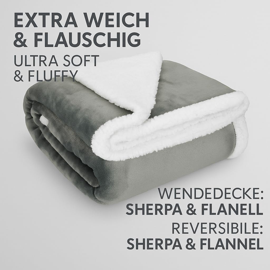 Betz Luxus Flanell Sherpa Kuscheldecke Flauschig Sofa Fleecedecke Verona - Wohndecke XXL Warm Sofade