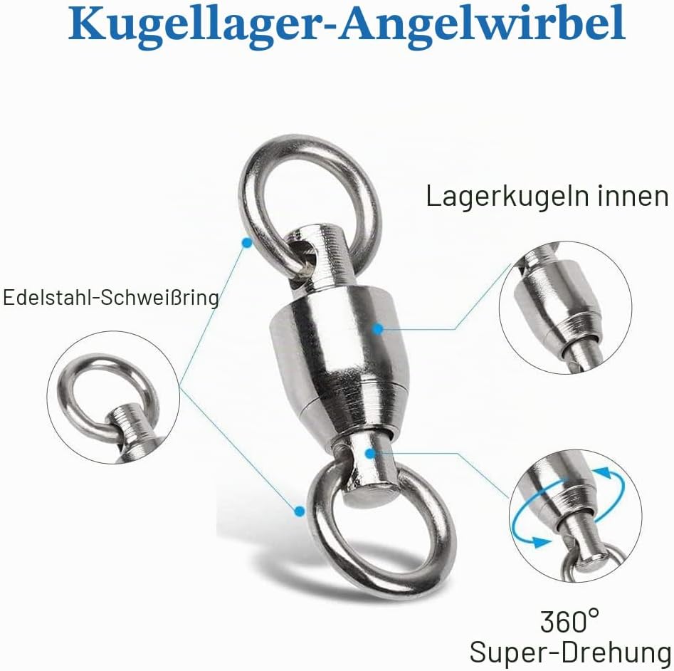 Ball Bearing Wirbel Geschweisst Ringe, Wallerwirbel Meereswirbel Salzwasserfest Spaltring Angelausrü