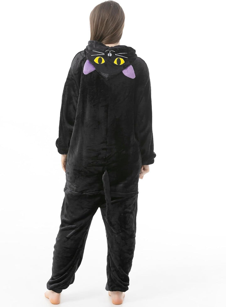 Katara 1744 -Katze schwarz Kostüm-Anzug Onesie/Jumpsuit Einteiler Body für Erwachsene Damen Herren a