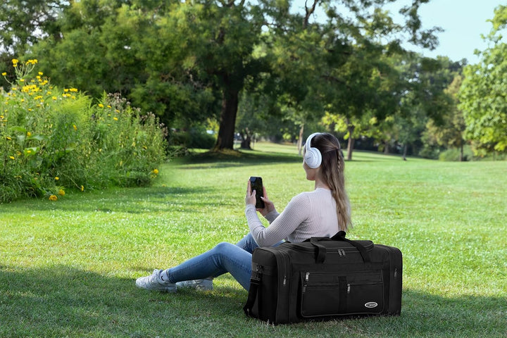 Sporttasche, Reisetasche und Fitnesstasche für Damen und Herren- Tainingstasche, Gym Bag (Schwarz, L