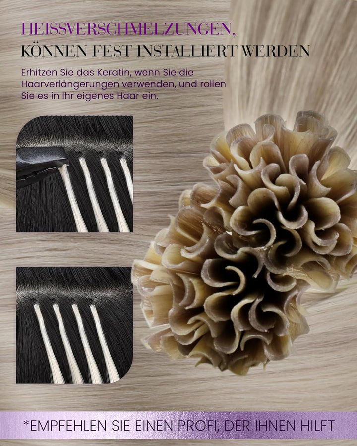 LaaVoo Bonding Extensions Echthaar U Tips Extensions Echthaar Bondings Blond Hot Fusion Keratin Haar