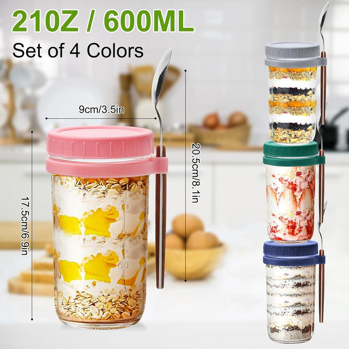 Müslibecher to go 600ml,Glas Müslibecher, joghurtbecher to go mit Deckel und Löffel,Müsli Cup to Go