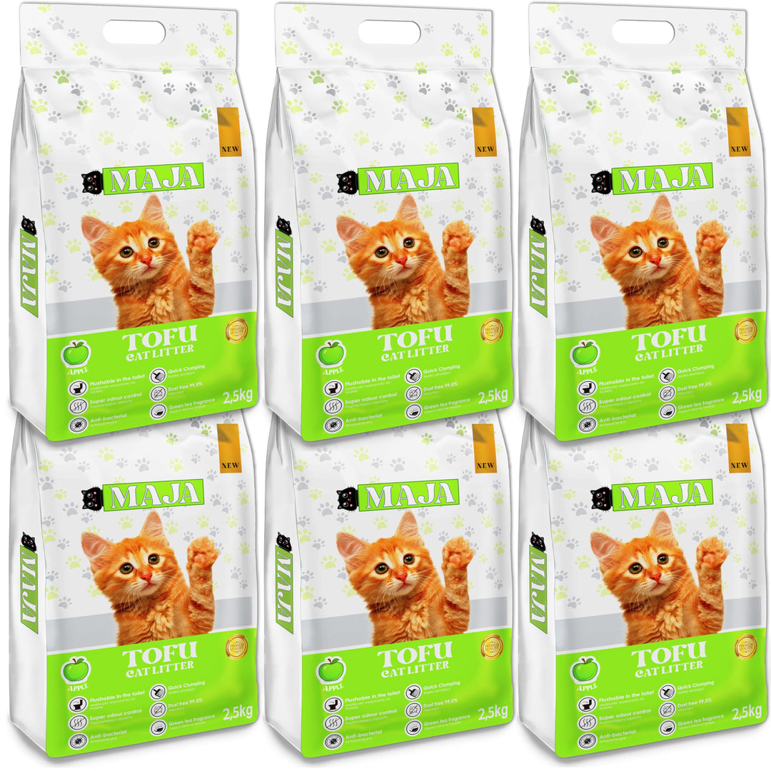 Tofu Katzenstreu mit Apfelaroma - 100% Natürliches, Bio, Premium Tofu Katzenstreu Stark klumpend für