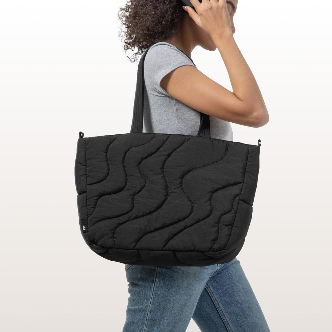 tomtoc Puffer Laptop Tragetasche für Damen, 13,5L Tote Bag für 15-16 Zoll Macbook, Leichte Schultert