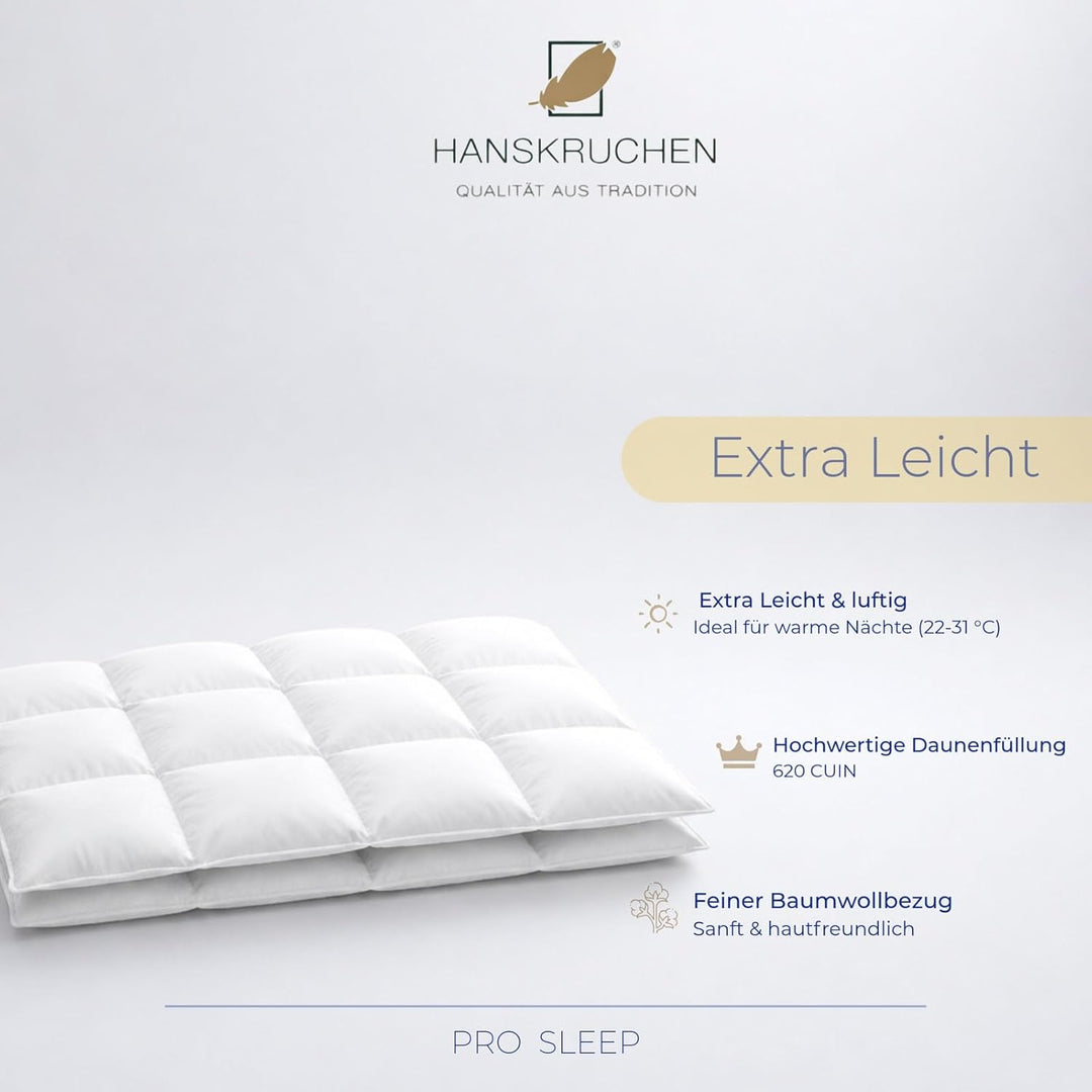 HANSKRUCHEN® Pro Sleep Daunendecke 135x200 cm - Extra leicht / Sommer - Made in Germany Kassettendec