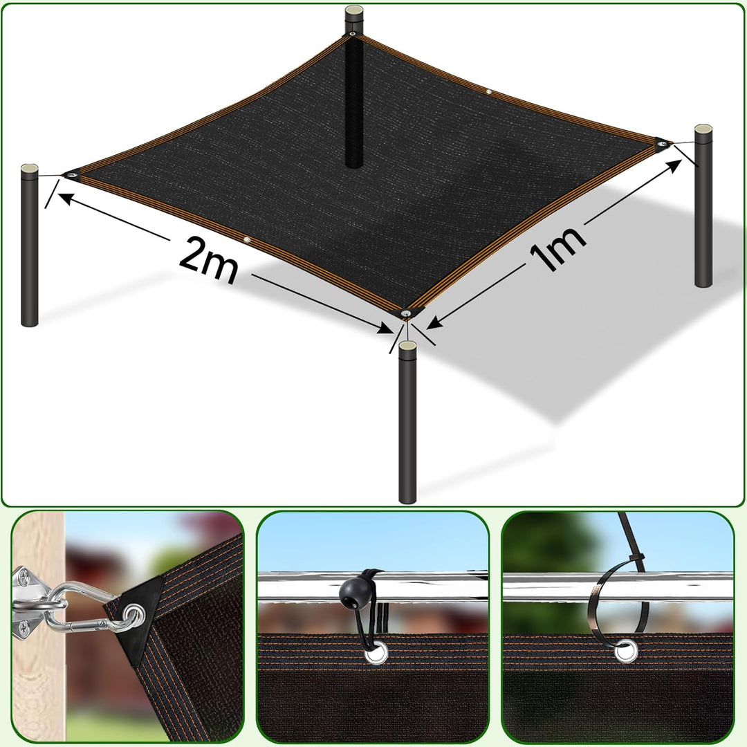 Schattennetz - 90% Beschattungsgrad mit perforiertem Sonnennetz, 2x1m Schattierungsnetz,geeignet für