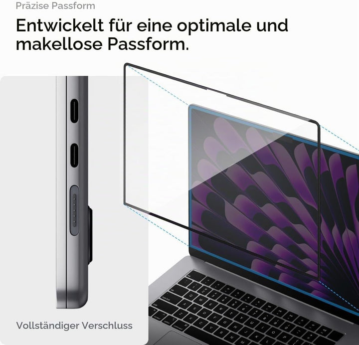 Spigen Displayschutz für MacBook Air 15 Zoll (M2, 2023), Schwarz Volle Abdeckung, Kristallklar, 9H G