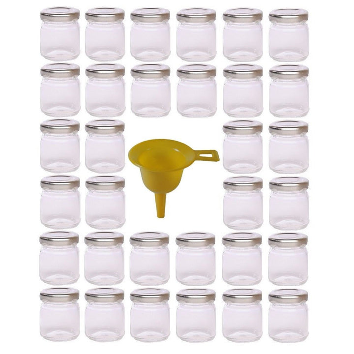 Viva Haushaltswaren - 32 x Mini Einmachglas 53 ml mit silberfarbenem Deckel, runde Glasdosen als Mar