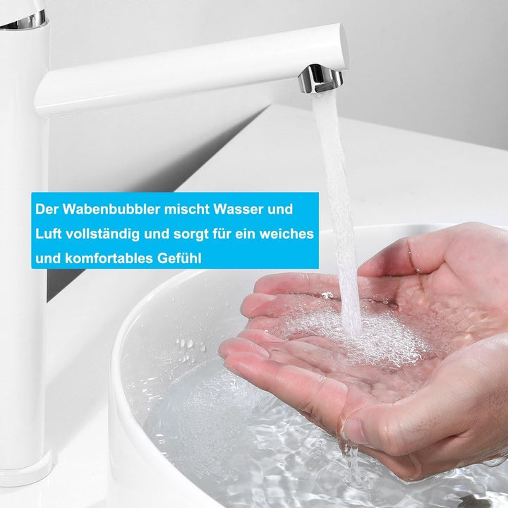 Hoch Waschtischarmatur Weiss, Wasserhahn Bad Hohe Armatur für Aufsatzwaschbecken, Waschbecken Armatu