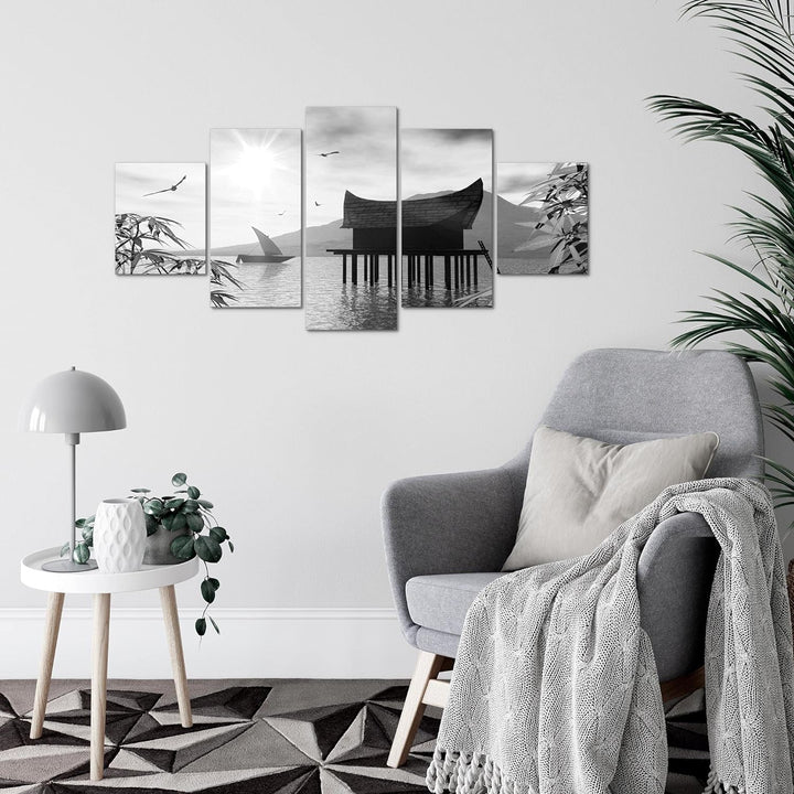 Runa Art Wandbilder Landschaft See 5 Teilig Bild auf Vlies Leinwand Deko Schlafzimmer Wohnzimmer Nat