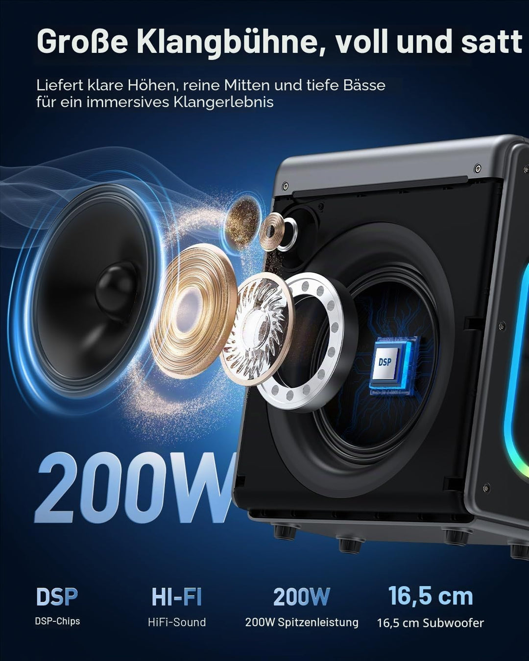 Karaoke Maschine mit 2 mikrofonen, wiederaufladbaren Mikrofonen: Tragbarer Bluetooth-Lautsprecher fü