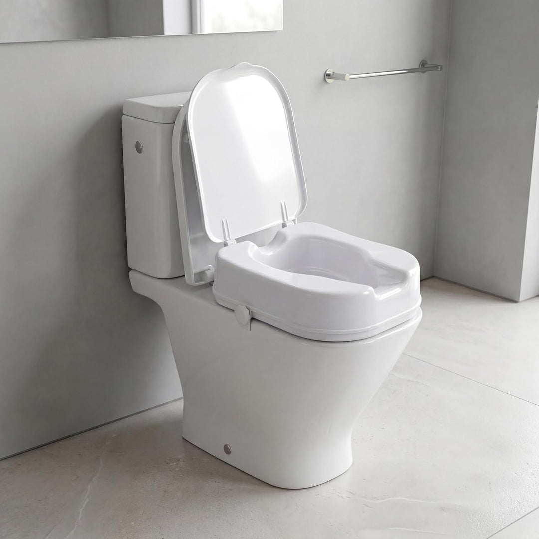 PEPE Mobility Toilettensitzerhöhung für Quadratische Toiletten 10 cm Weiss, WC Sitzerhöhung mit Deck