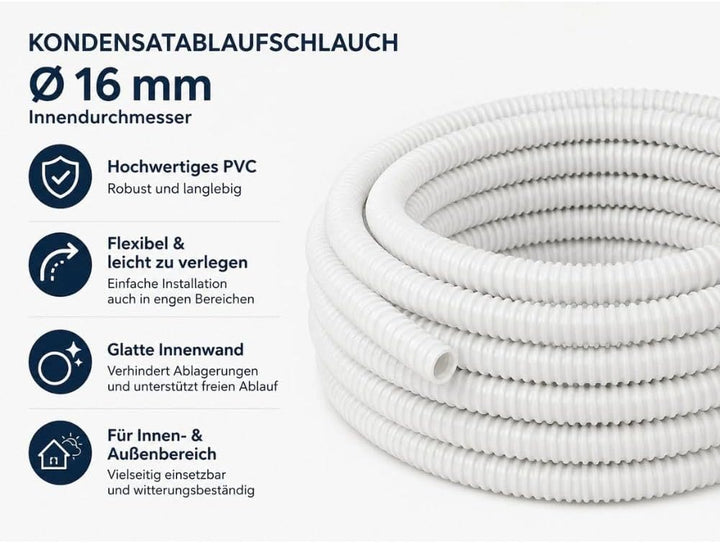 Kondensatschlauch Ø 16 mm für Klimaanlage – Flexibler PVC Ablaufschlauch für Kondenswasser, Split-Kl