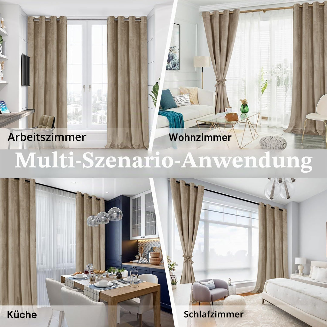 JIUZHEN Verdunklungsvorhang aus Samt,2er Set weiche blickdichte Gardinen mit Ösen für Schlafzimmer,1