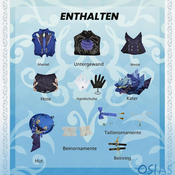 OSIAS Genshin Impact Cosplay Kostüm, verbesserte Version mit hochwertigen Stoffen, Accessoires und P