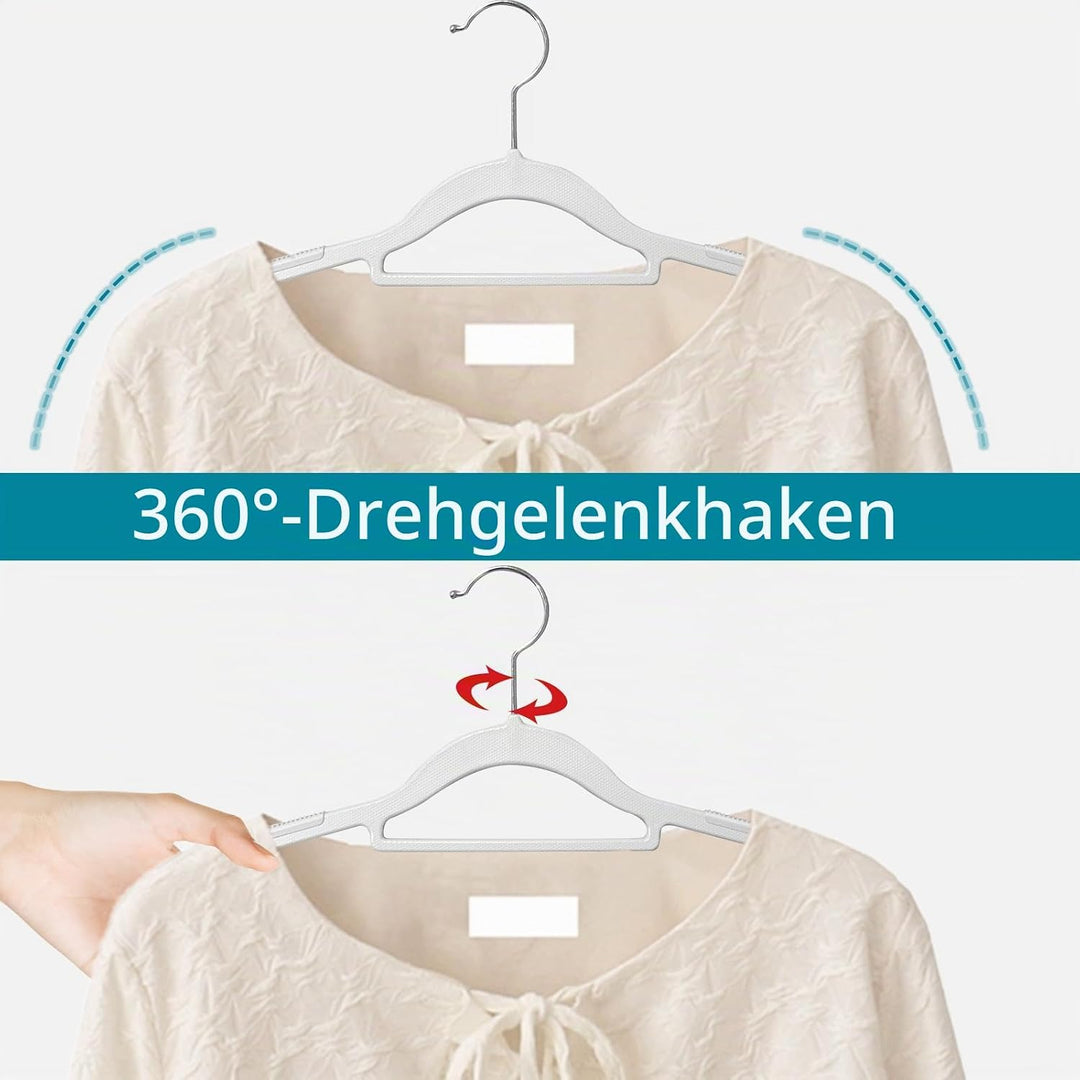 ABHENG 20 Stück Kleiderbügel, Rutschfester Kunststoffbügel, Platzsparender Bügel, 360° Drehbarer Hak