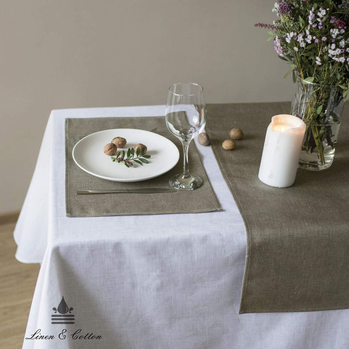 Linen &amp; Cotton Tischläufer Stoff Wasserdicht Fleckschutz Pflegeleicht Pietro - 100% Leinen, Grau (47