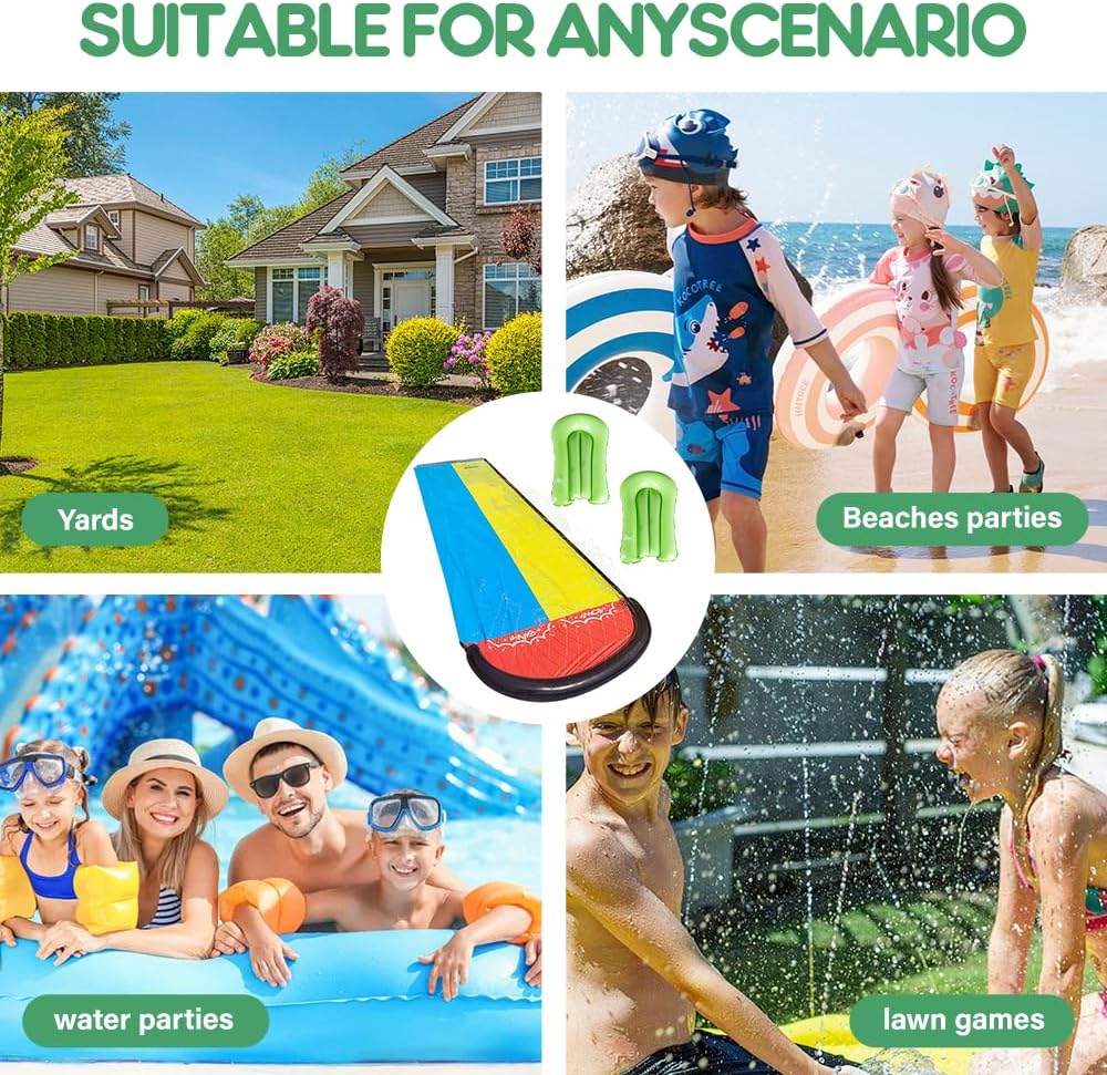 Wasserrutsche,188in x 54in (480 x 140 cm) Wasserrutsche Garten für Kinder mit 2 Bodyboards, Wassersp