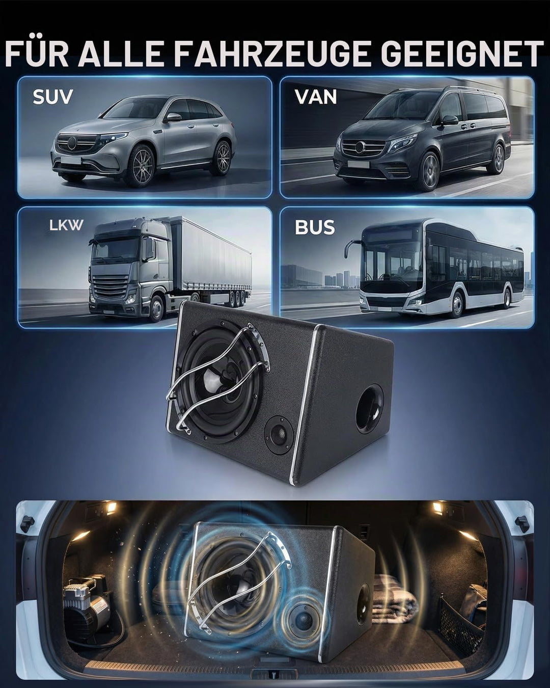 Kofferraum-Subwoofergehäuse mit Integriertem Verstärker, leistungsstarker Gehäuse Subwoofer mit 3800