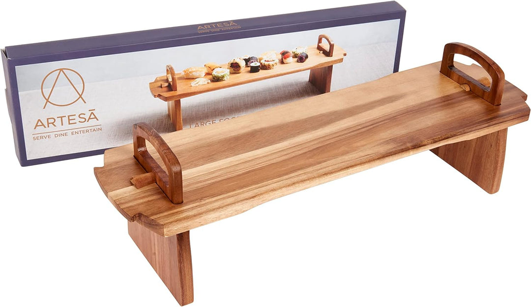 Artesa Serviertablett aus Holz, rustikales Akaziendesign, flach zusammenklappbar, 52 x 15 x 17 cm 28