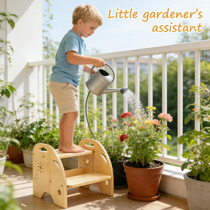 CEWROM Tritthocker Kinder Holz 2 Stufen, Rutschfester Kinderhocker mit Griff, Stabiler tritthocker,