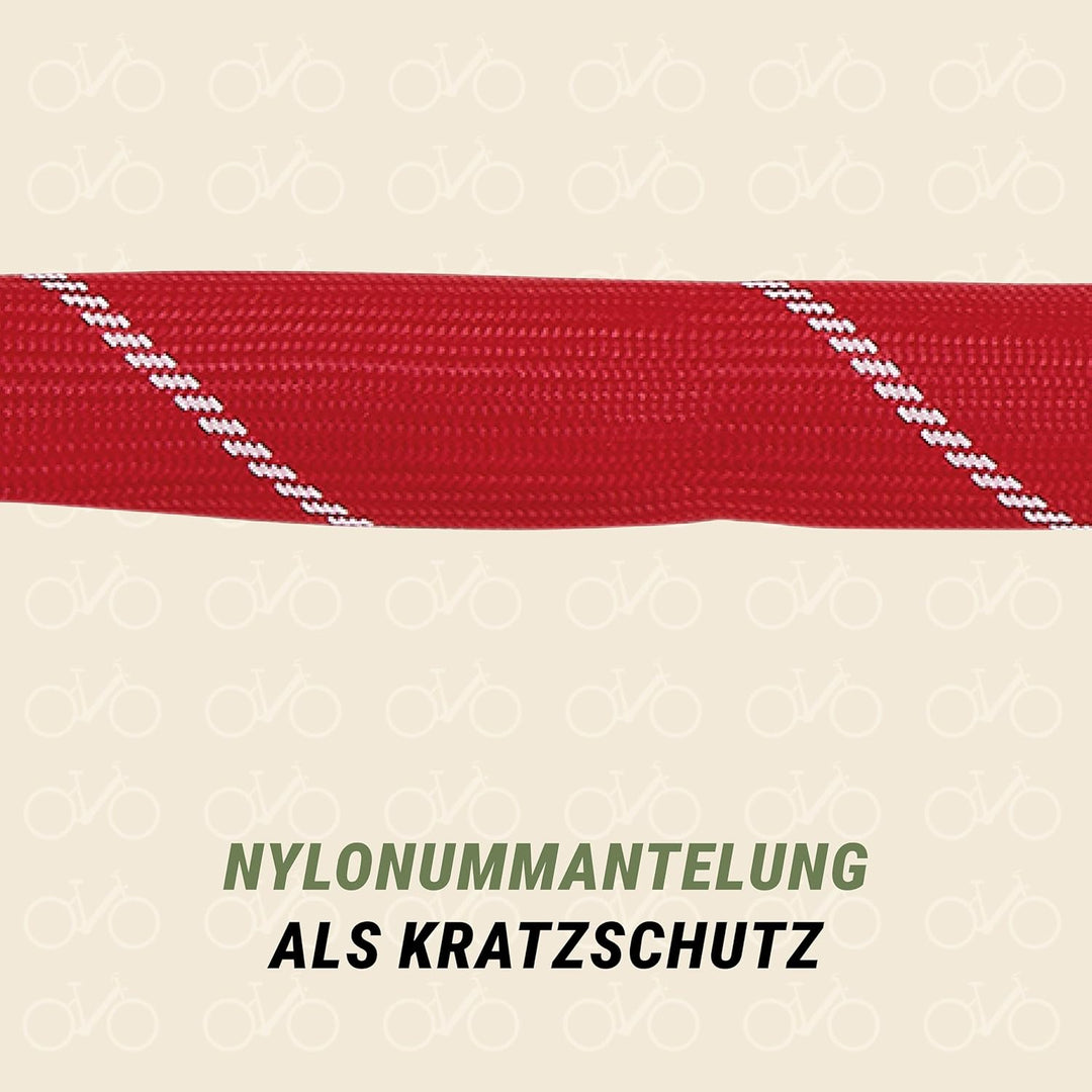 Prophete Fahrrad Kettenschloss – 110 cm Länge, Ø 8,5 mm gehärtete Stahlkette mit Textilschutz, inkl.