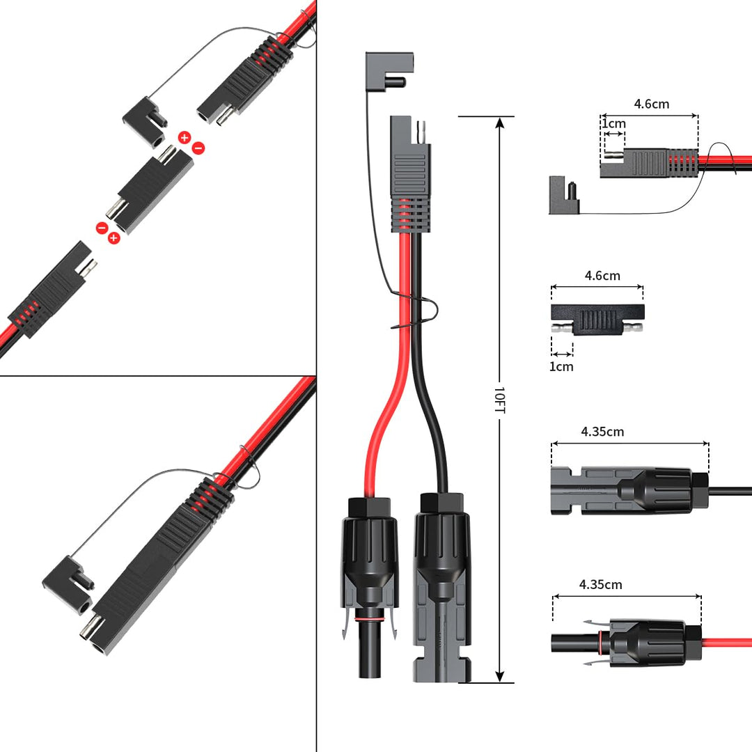 ELFCULB Solarstecker auf SAE Kabel,10AWG SAE Stecker Solarladekabel mit SAE Polaritätsumkehr Adapter