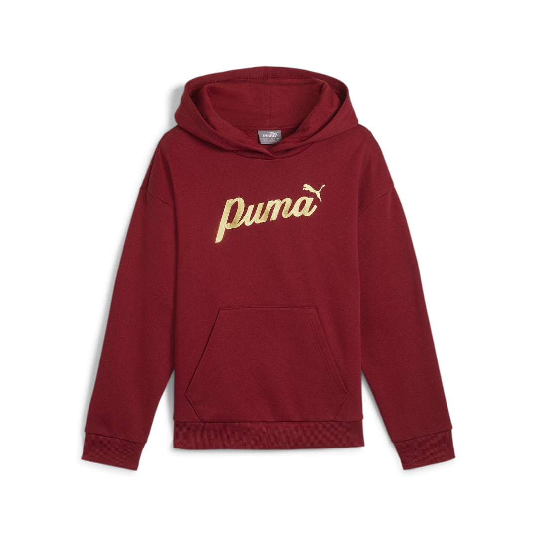 PUMA Mädchen ESS+ Script Metallic Hoodie FL Sweat 176 Intensive Rot-goldfolie, 176 Intensive Rot-gol