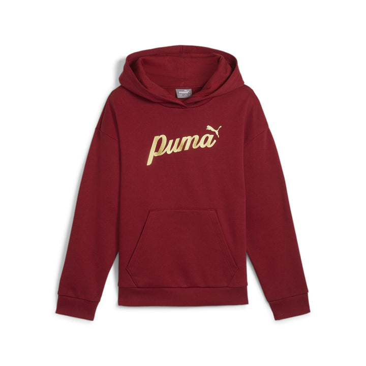 PUMA Mädchen ESS+ Script Metallic Hoodie FL Sweat 176 Intensive Rot-goldfolie, 176 Intensive Rot-gol