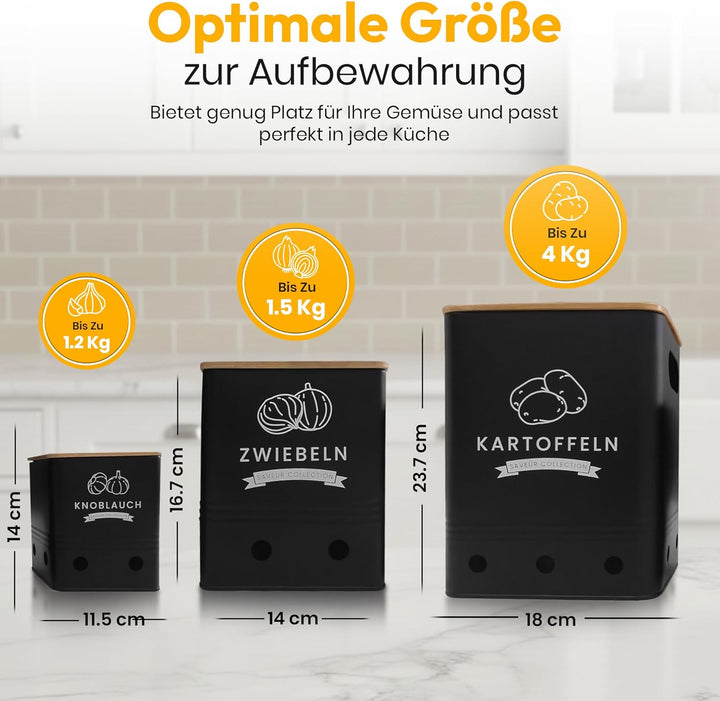 AH® klein Kartoffel Aufbewahrungsbox inkl. Gemüsebürste [3er Set] - Hält Gemüse Länger Frisch - Idea