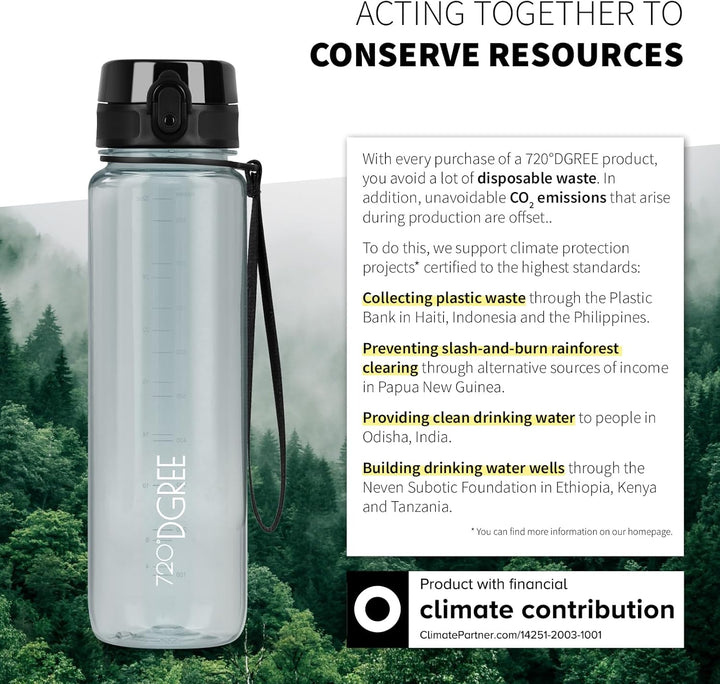 720°DGREE Trinkflasche 1l “uberBottle“ crystalClear +Früchtebehälter - BPA-Frei, Auslaufsicher - Was