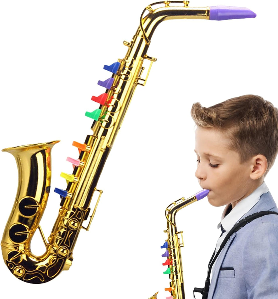 Spielzeug-Saxophon – 13 x 36 cm, goldenes Kinder-Trompetenspielzeug, fördert die Kreativität | ABS-M