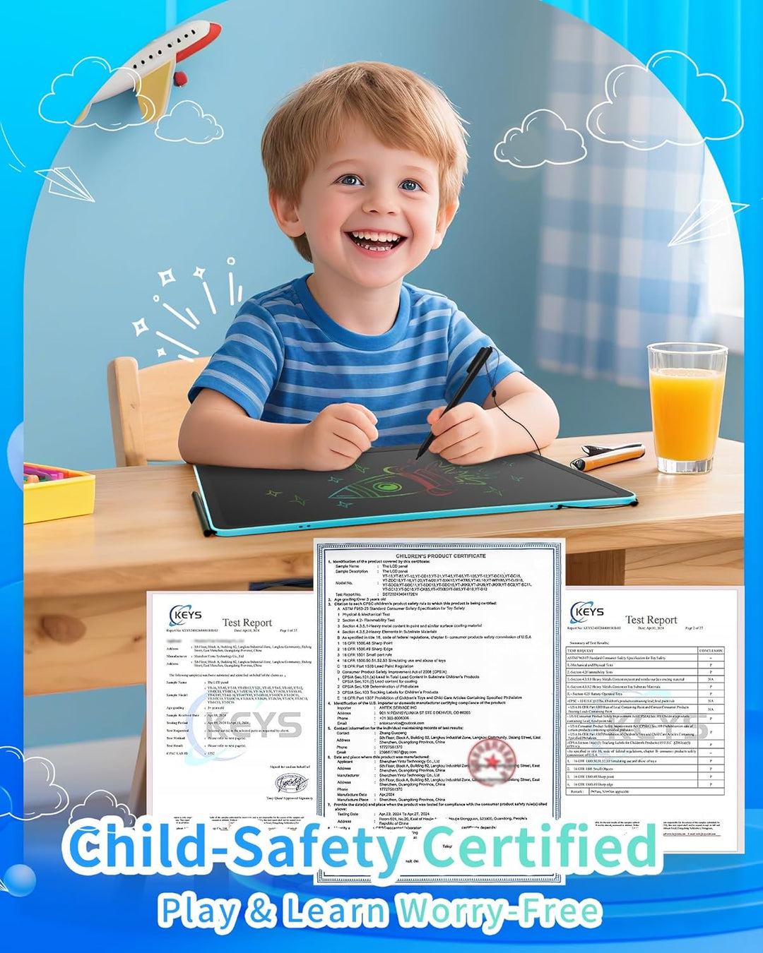 Wiederaufladbares 40,6 cm LCD-Schreibtablett, grosses buntes Zeichentablett, Doodle Board für Kinder