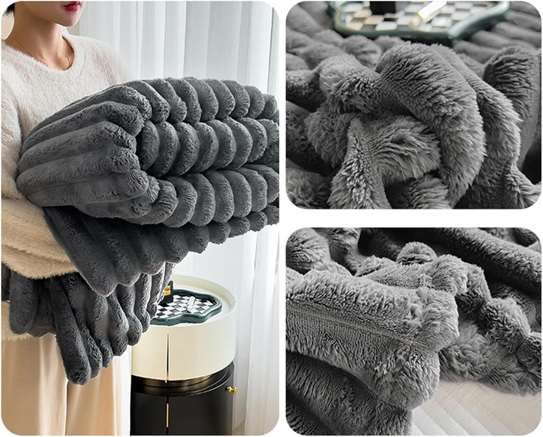 Kuscheldecke 150x200 cm, Dunkelgrau Cord Plüschdecke, Warme Dicke Sofadecken Geschenk, Fluffy Blanke