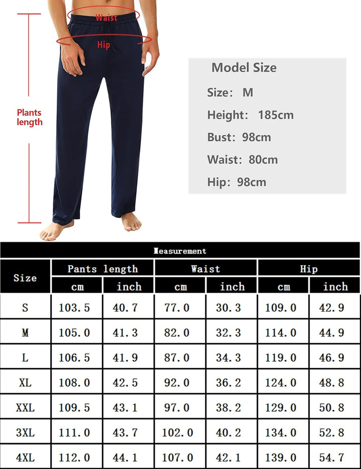 Marvmys 100% Baumwolle Herren Lange Schlafanzughose Einfarbige Pyjamahose Schlafhose Haushose Freize